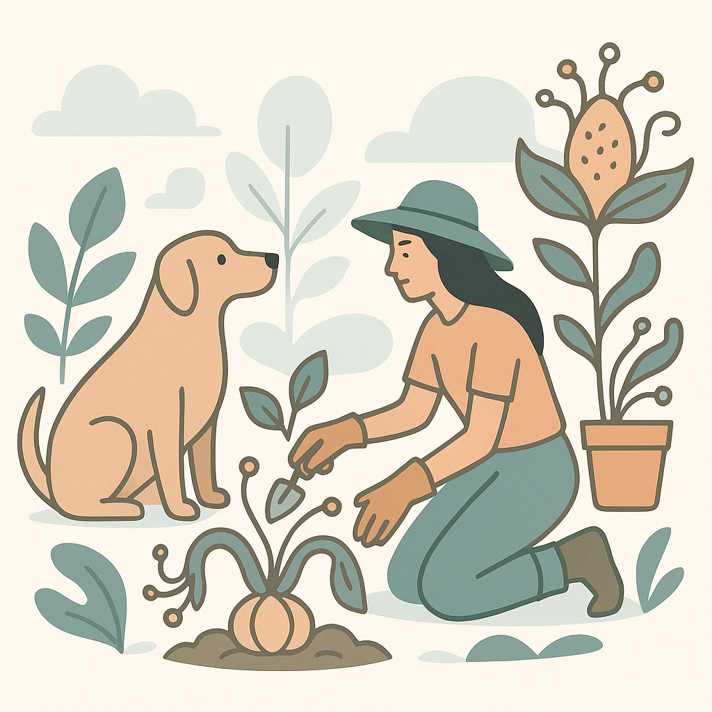 Illustration for Growing a Garden with Pets and Mutated Plants